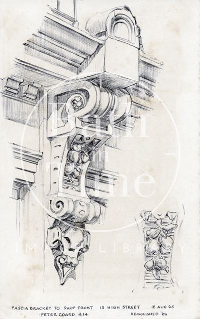 Fascia bracket, Dinkie's Fudge Shoppe, 13, High Street, Bath 1965