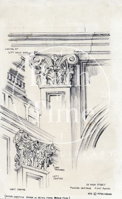 Details of pilaster capitals, Cater, Stoffell & Fortt Ltd., The Stores, 25, High Street, Bath 1965