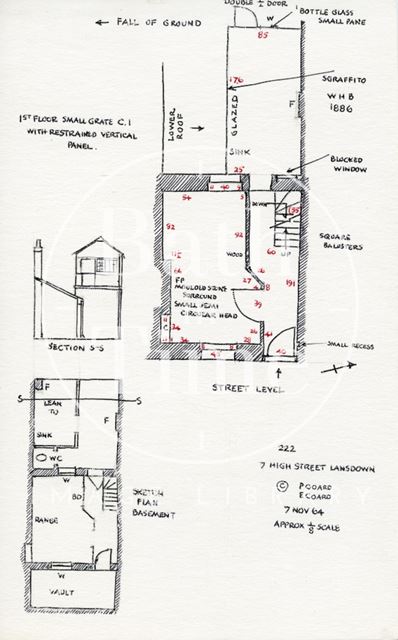 Ground floor and basement plans, 7, High Street, Lansdown, Bath 1964