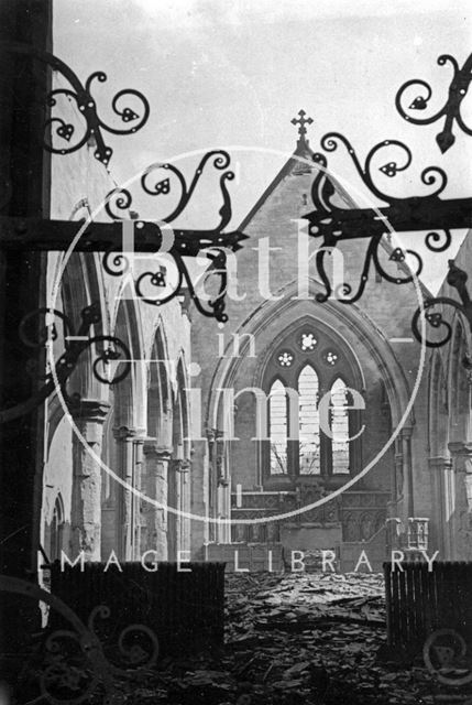 West door and interior of St. Andrew's Church, Julian Road, Bath 1942