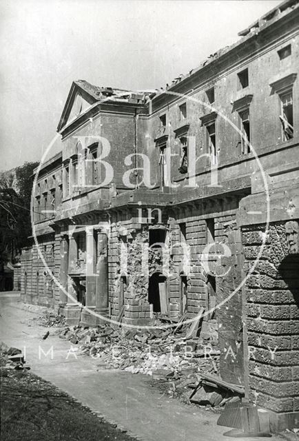 Blast damage to the west wing of Prior Park College, Bath 1942