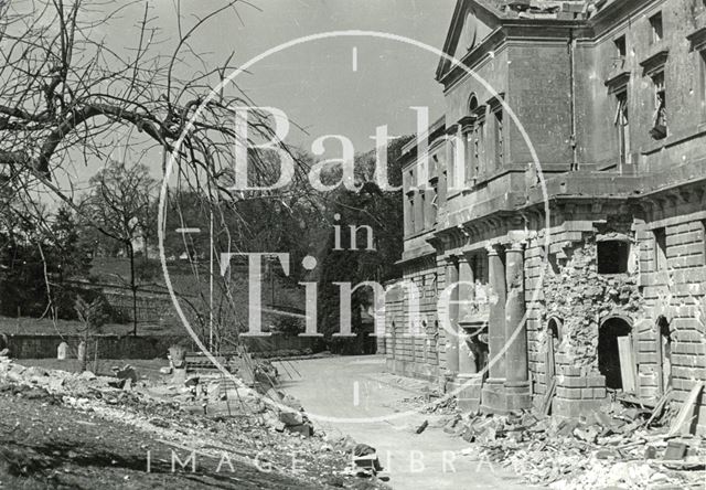 Blast damage to the west wing of Prior Park College, Bath 1942