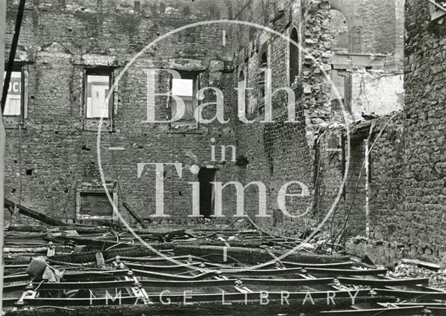 Burnt out ballroom of the Assembly Rooms, Bath 1942