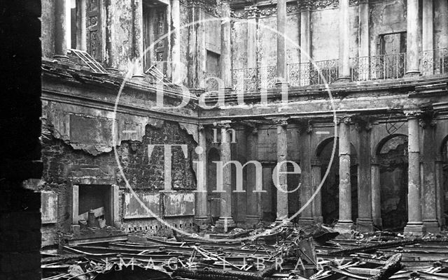 Burnt out tea room of the Assembly Rooms, Bath 1942