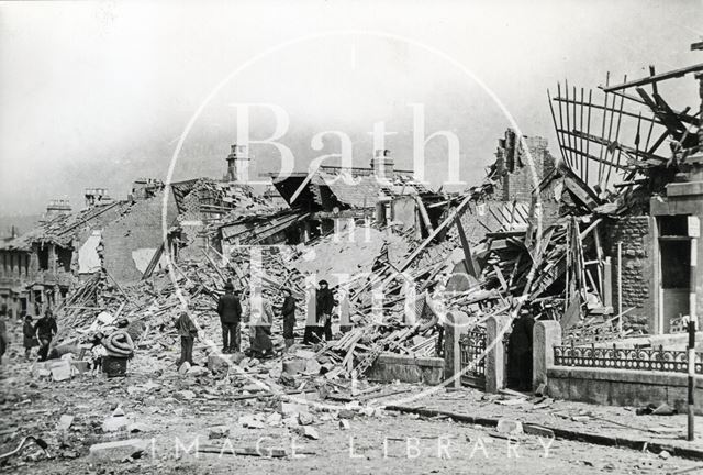 Bomb damaged King Edward Road, Oldfield Park, Bath 1942