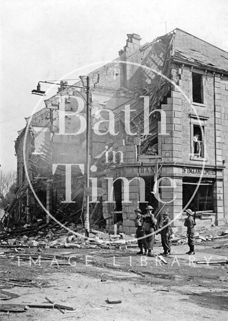 Bomb damaged post office and National Provincial Bank of England, 13 & 15, Wellsway, Bath 1942