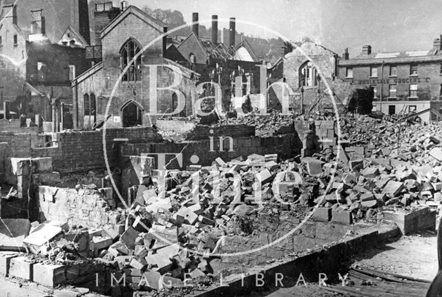 Bomb damaged Salvation Army hostel, Railway Road, Bath 1942