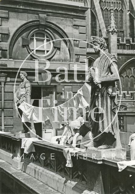 An ingenious washing line rigged up by staff at the Roman Baths British Restaurant, Bath 1942