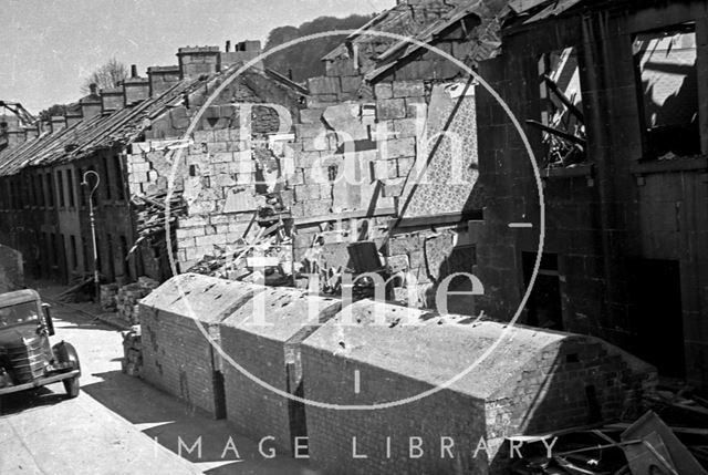 Surface shelters in bomb damaged Cheltenham Street, Bath 1942