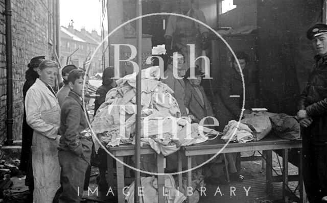 Queuing up at a mobile laundry, Scala Cinema, Oldfield Park, Bath 1942