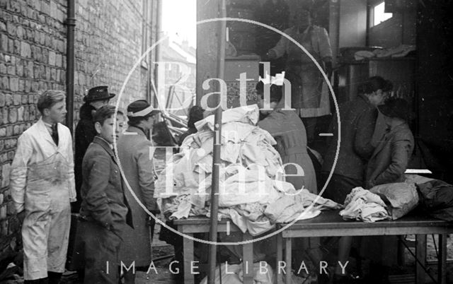 Queuing up at a mobile laundry, Scala Cinema, Oldfield Park, Bath 1942