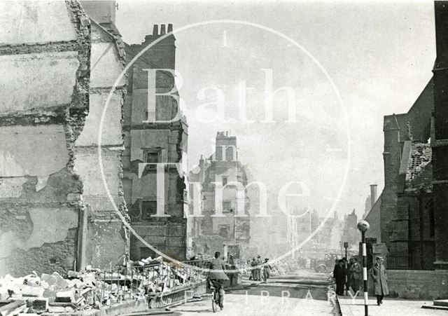 Bomb damaged Abingdon Buildings, Julian Road, Bath 1942