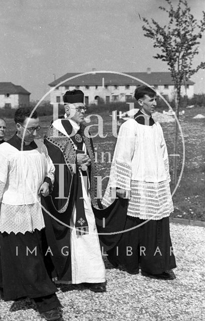 The Bishop of Bath and Wells, lead the procession and service during the mass funeral, Haycombe Cemetery, Bath 1942