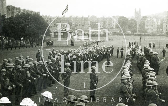 Bath's Home Guard marching on the Recreation Ground, Bath c.1940