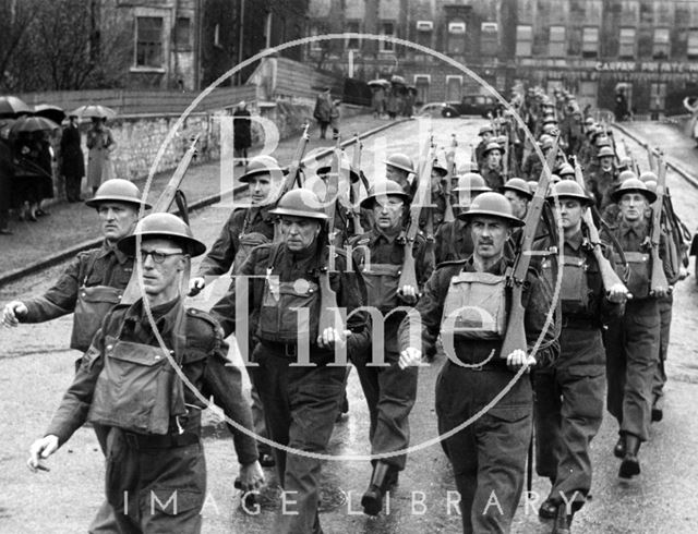 Bath's Home Guard marching to the Recreation Ground, Bath c.1940