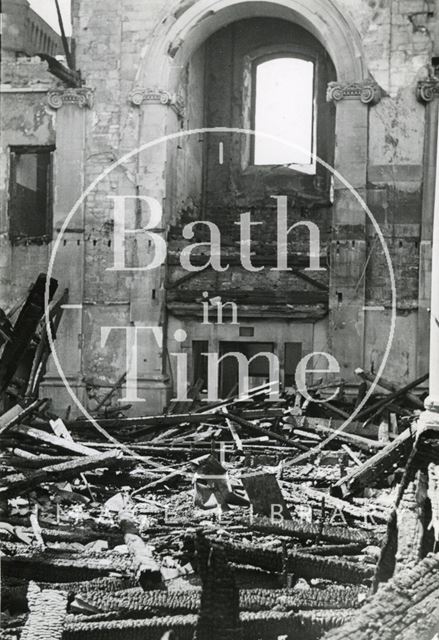 Burnt out interior of St. James's Church, Bath 1942