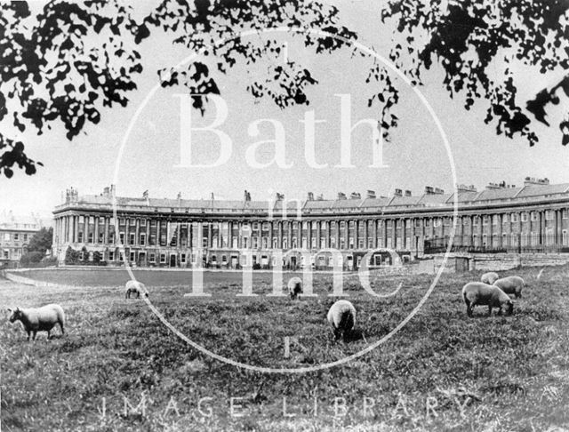 Sheep grazing on the lawns in front of Royal Crescent, Bath c.1938