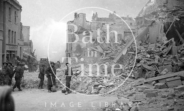 Workers help clear rubble in Julian Road, Bath 1942