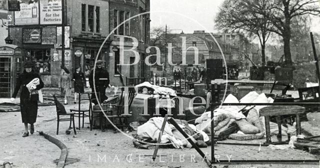 A pile of salvaged furniture on Upper Bristol Road, Bath 1942