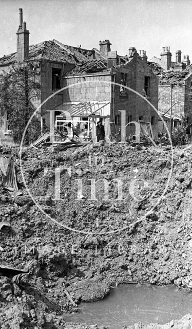 Bomb crater, Westhall Road, Lower Weston, Bath 1942