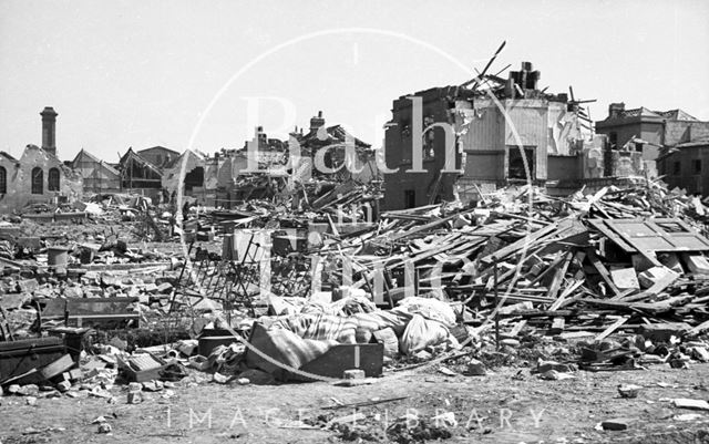 Bomb damaged Elm Grove Terrace (previously Twerton East Buildings), Lower Bristol Road, East Twerton, Bath 1942