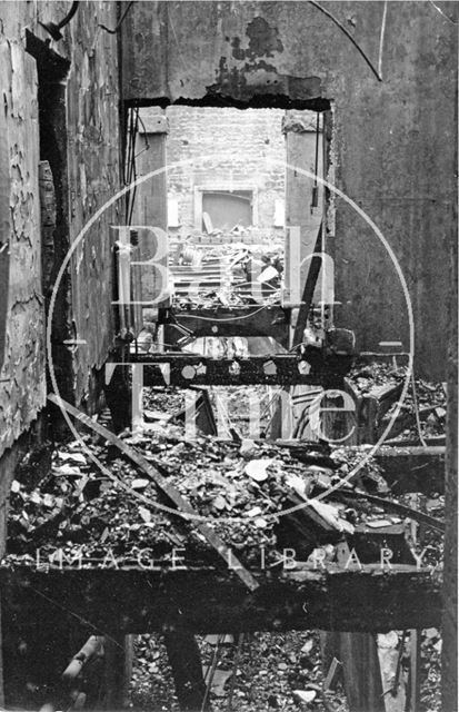 Burnt out interior of the Mendip Press, Parsonage Lane, Bath 1942