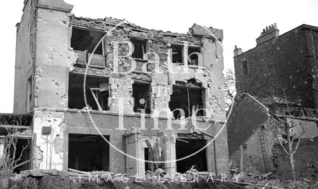 Flying the flag at an unidentified house after the Bath Blitz in 1942