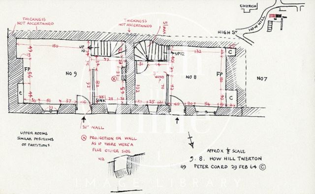 Ground floor plan, 8 & 9, How Hill, Twerton, Bath 1964