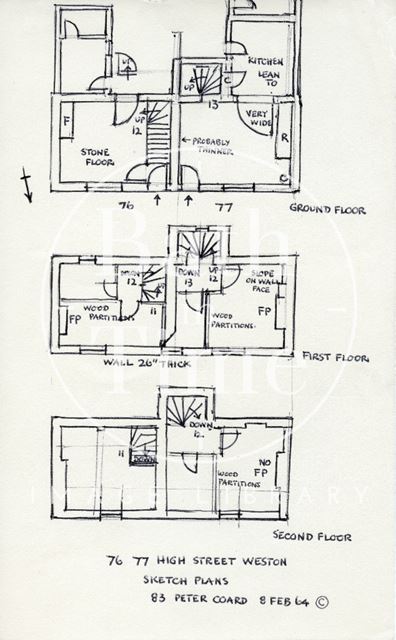 Floor plans, 76 & 77, High Street, Weston, Bath 1964