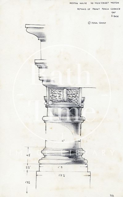 Porch cornice details, Weston House, 110, High Street, Weston, Bath 1965