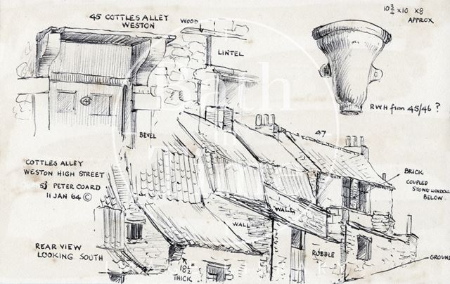 Rear view and details, Cottle's Buildings, High Street, Weston, Bath 1964