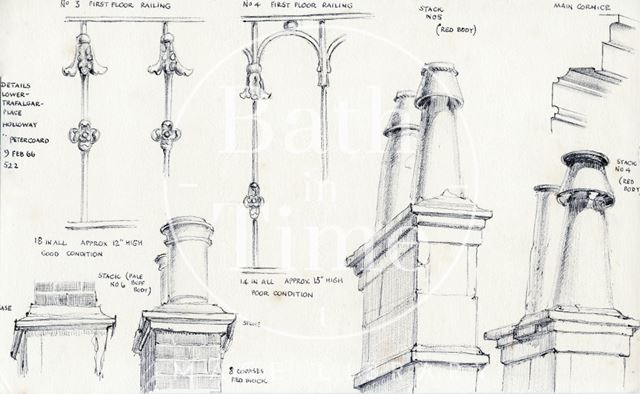 Details of railings and chimneys, Lower Trafalgar Place, Holloway, Bath 1966