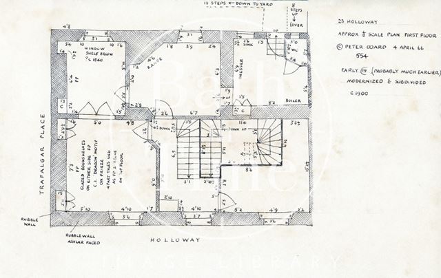 First floor plan, 23, Holloway (previously 13, Bridge Place), Bath 1966