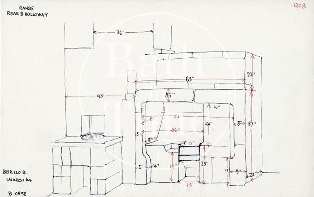Fireplace and range, 8, Holloway, Bath 1964