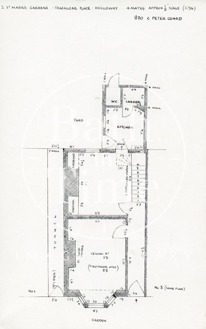 Ground floor plan, 2, St. Mark's Gardens, Trafalgar Place, Holloway, Bath 1969