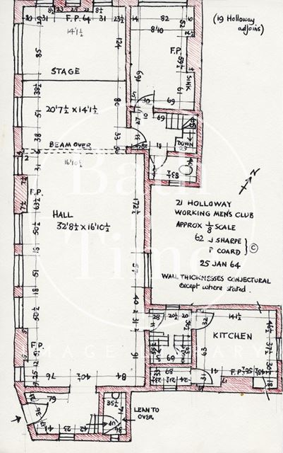 First floor plan, St. Mark's Parish Room, 21, Holloway (previously 12, Bridge Place), Bath 1964