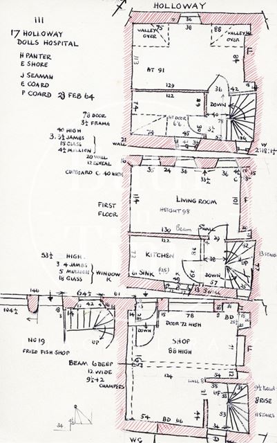 Floor plans, 17, Holloway (previously 10, Bridge Place), Bath 1964