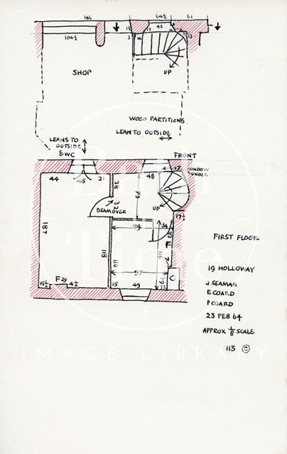 First floor plan, 19, Holloway (previously 11, Bridge Place), Bath 1964