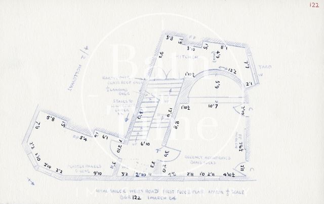 First floor plan, The Royal Sailor, 1, Wells Road, Bath 1964