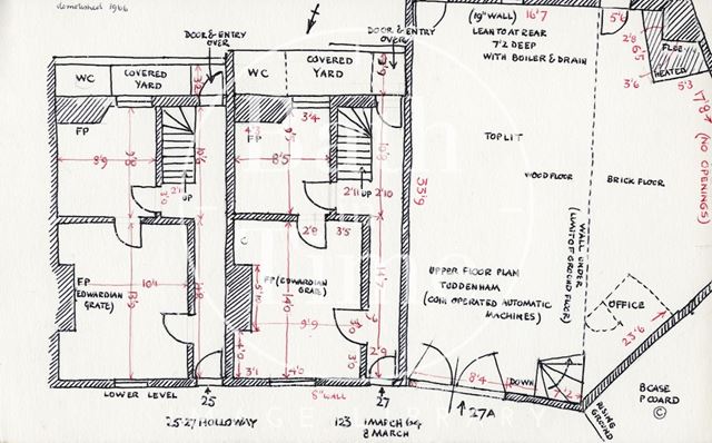 Ground floor plan, 25 & 27, Holloway (previously 14 & 15, Bridge Place), Bath 1964