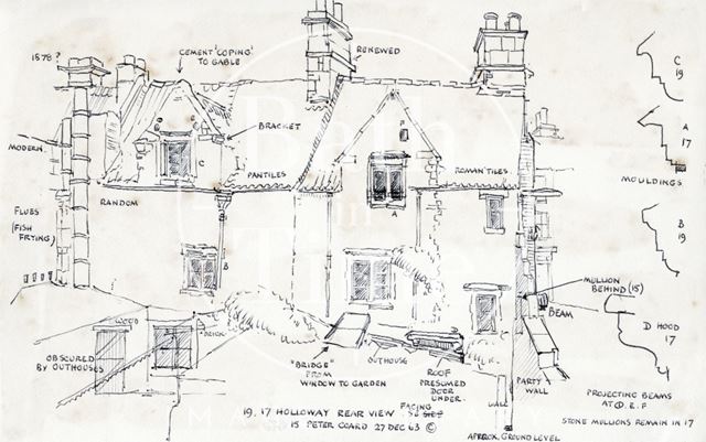 Rear of 17 & 19, Holloway (previously 10 & 11, Bridge Place), Bath 1963
