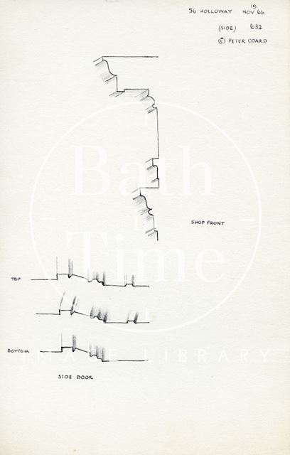 Door and shop front profiles, 56, Holloway (previously 1, Thorpe's Buildings), Bath 1966