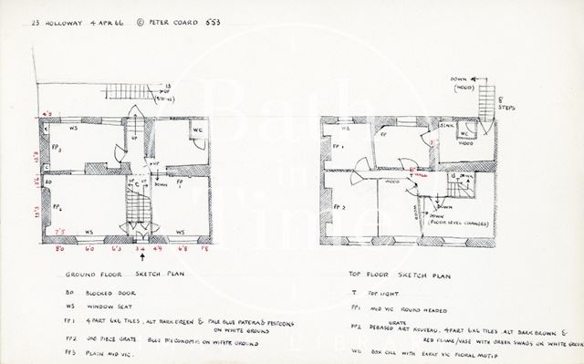 Floor plans, 23, Holloway (previously 13, Bridge Place), Bath 1966