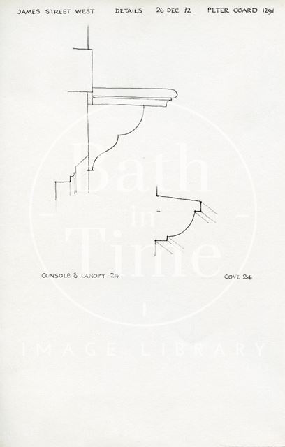 Console and canopy profiles, 24, James Street West, Bath 1972