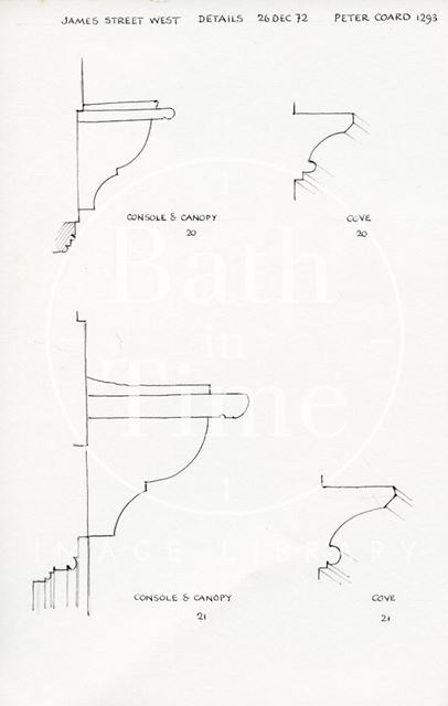 Console and canopy profiles, 20 & 21, James Street West, Bath 1972