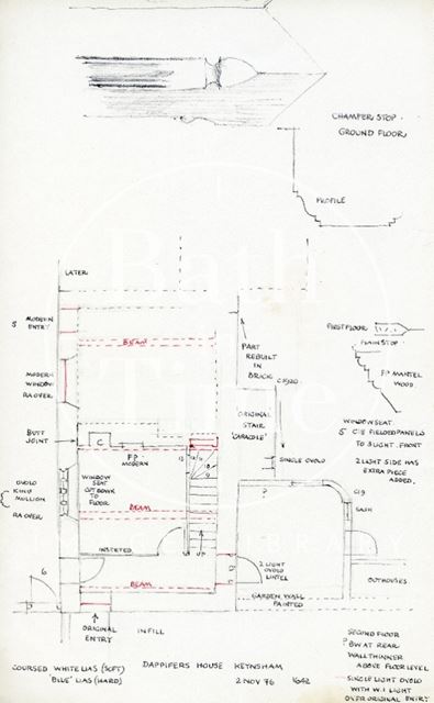 Ground floor plan and profiles, Dappifers House, Keynsham, Somerset 1976