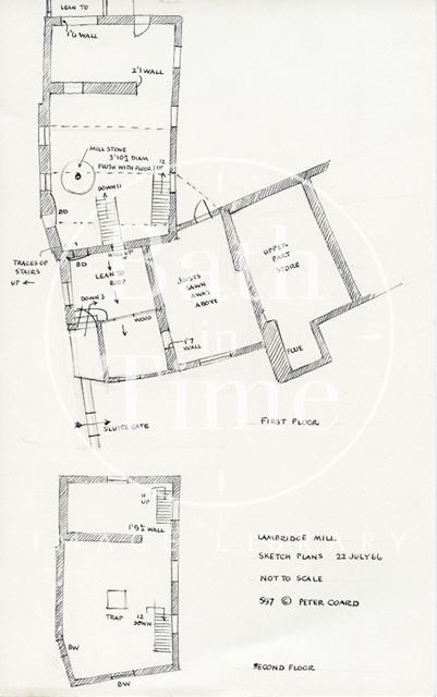 First and second floor plans, Lambridge Mill, Larkhall, Bath 1966