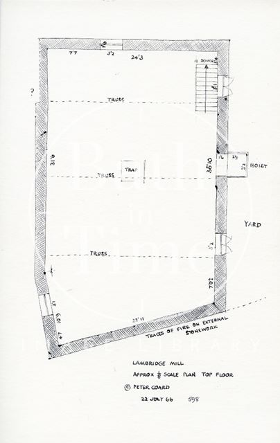 Top floor plan, Lambridge Mill, Larkhall, Bath 1966