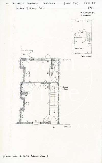 Ground and first floor plans, 40, Lampard's Buildings, Lansdown, Bath 1968