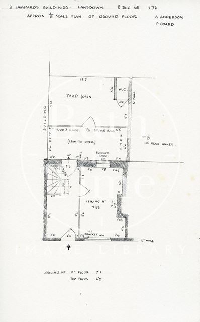 Ground floor plan, 3, Lampard's Buildings, Lansdown, Bath 1968